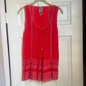 Johnny Was Coral Sleeveless Top with Lace Detail
